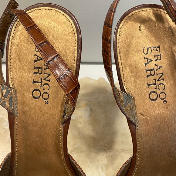 Franco Sarto Viper Brown Leather Platform Slingback Ultra High Heels Sz 10 - Picture 12 of 15